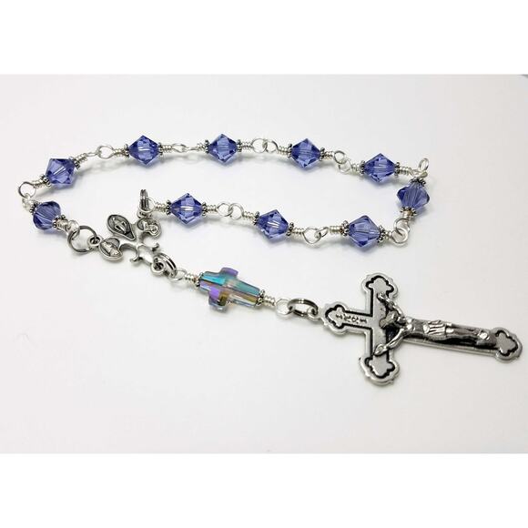 Handmade Purple Swarovski One Decade Rosary Fleur-de-Lis Center Unbreakable - Picture 7 of 10
